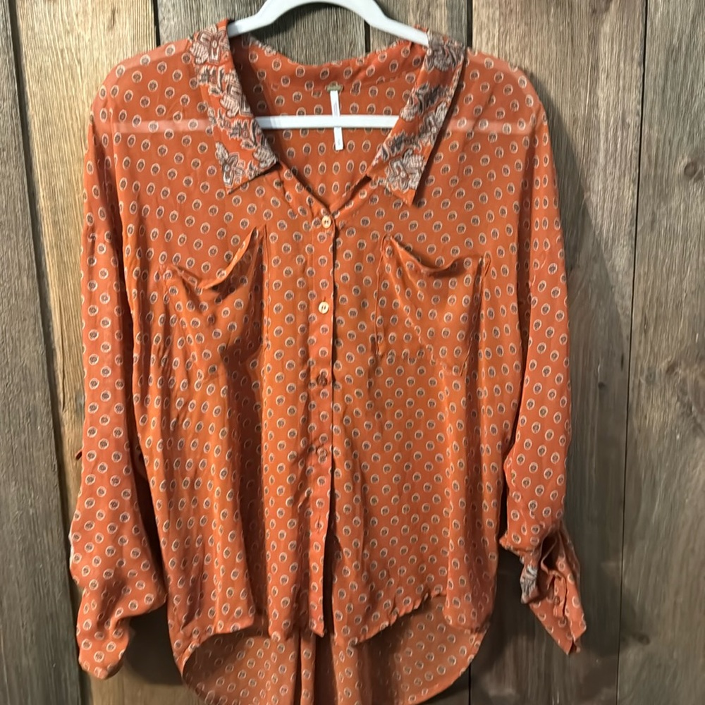 Free People rust orange/brown sheer blouse